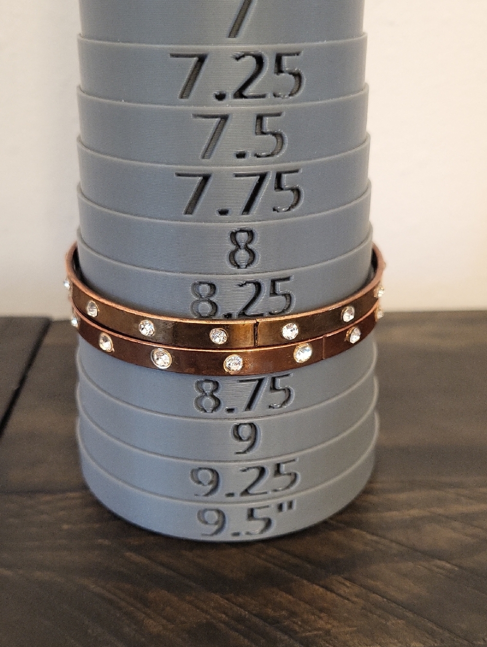 2 Rhinestone-Studded Copper Tone Bangle Bracelets - Picture 6 of 7